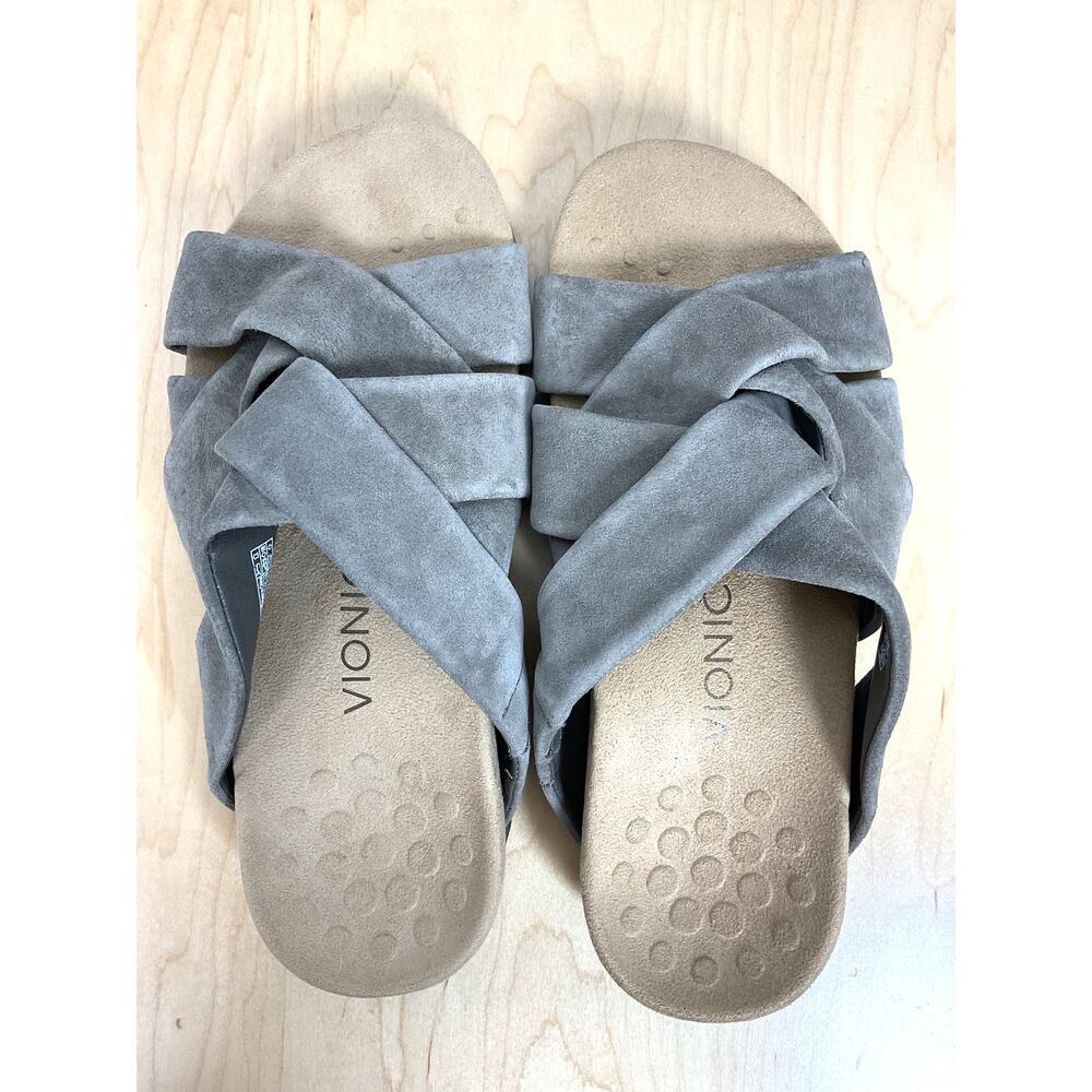 Vionic Juno Suede‎ Slides Suede Taupe Color Size 7.5 Womens